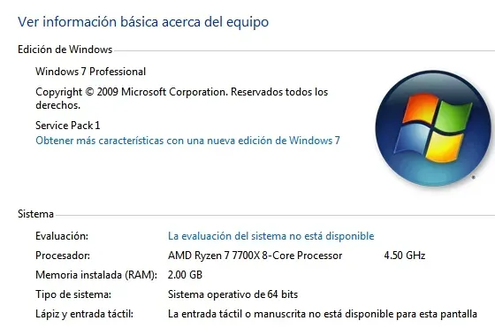 Microsoft Windows 7 Professional SP1 Español Pre-Activado