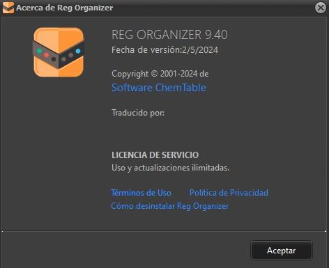 Reg Organizer Versión Final - Captura de pantalla Reg Organizer Versión Final - Captura de pantalla