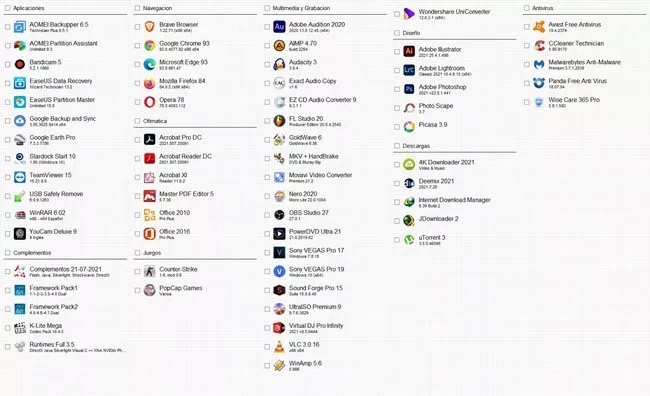 Lista de programas WPI V9